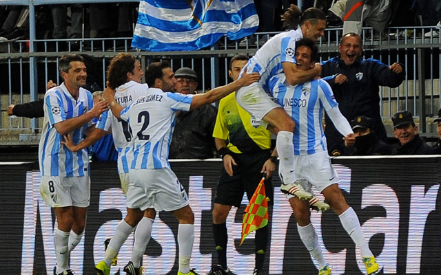 A Málaga játékosainak gólöröme a Porto elleni mérkőzésen a Bajnokok Ligája nyolcaddöntőjében 2013-ban.