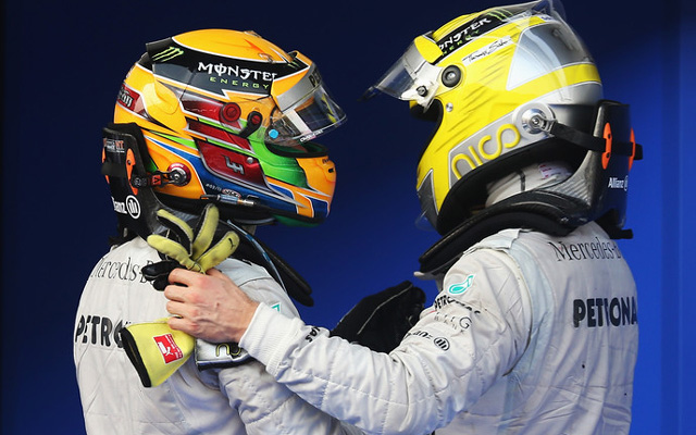 Lewis Hamilton és Nico Rosberg a Malajziai Nagydíjon a Forma-1-ben 2013-ban.