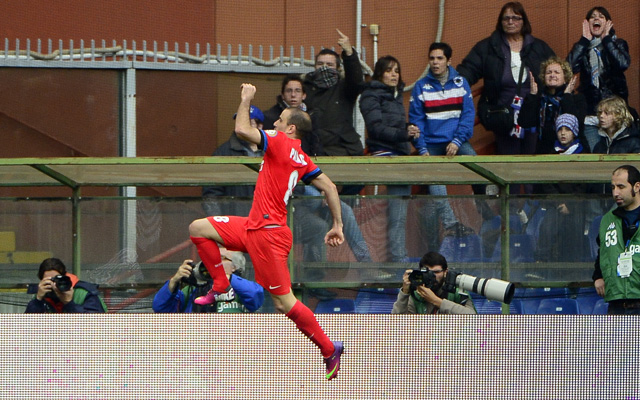 Rodrigo Palacio ünnepli gólját a Sampdoria-Inter mérkőzésen a Serie A-ban 2013-ban.