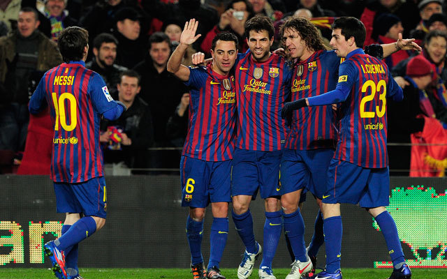 Az FC Barcelona játékosai ünneplik góljukat 