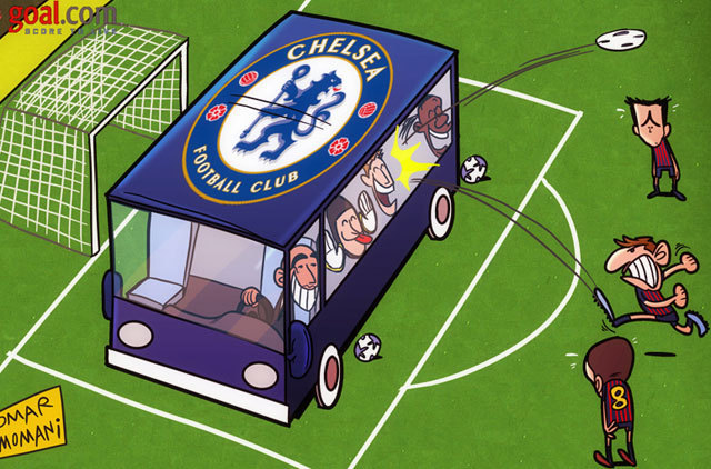 A Chelsea nem volt szívbajos, a visszavágón is leparkolta a buszt a kapuja elé - kép: goal.com